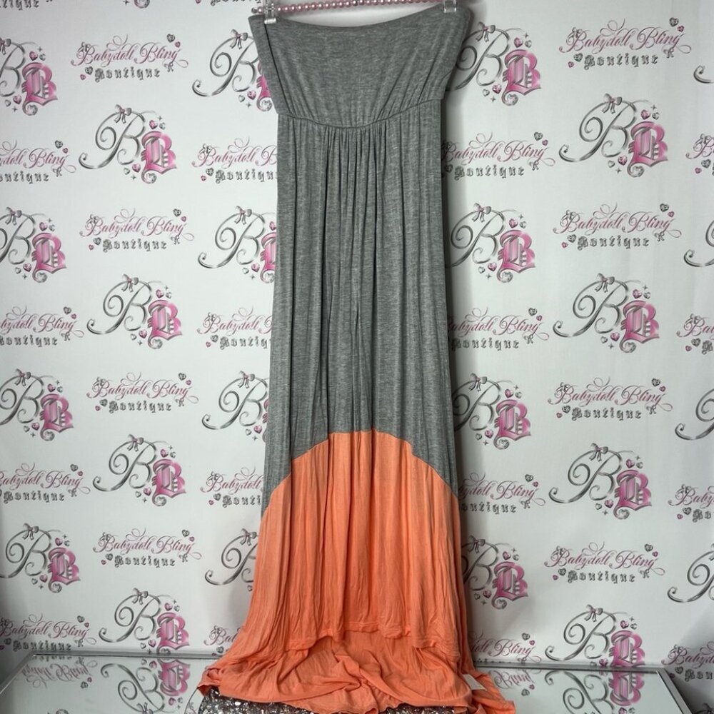 Kismet dress strapless flowy maxi half grey orange summer dress stretchy Gray